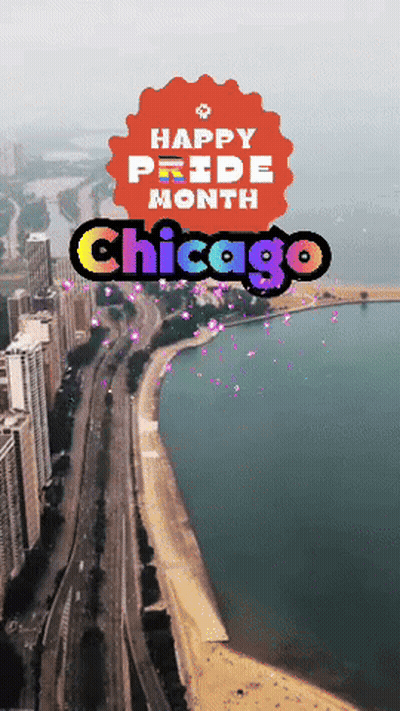 Aerial View Of City Saying Happy Pride Month Chicago GIF