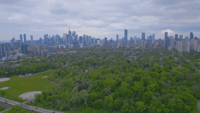 Aerial View Of City Skyline Behind Park GIF