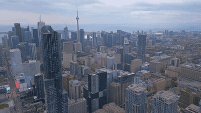Aerial View Of City With CNBC Skyscraper GIF