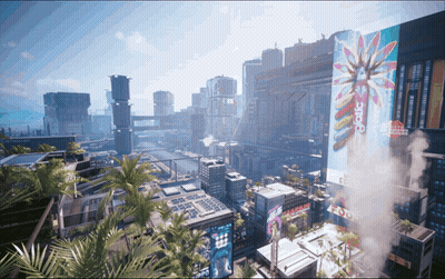 Aerial View Of City With Gothic Billboard GIF