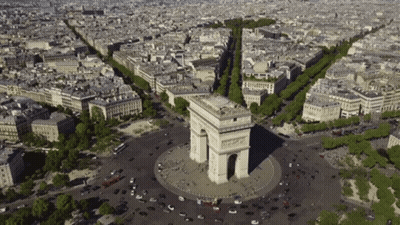 Aerial View Of City With Large Arch GIF