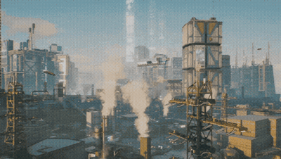 Aerial View Of City With Smoke From Chimneys GIF