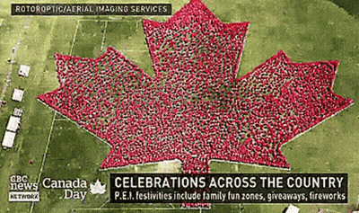 Aerial View Of Maple Leaf Made Of People GIF