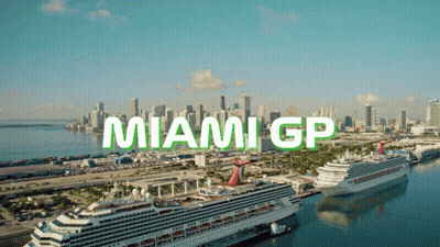 Aerial View Of Miami GP With Cruise Ships GIF
