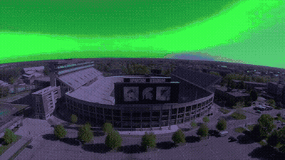 Aerial View Of Spartan Stadium With Green Sky GIF