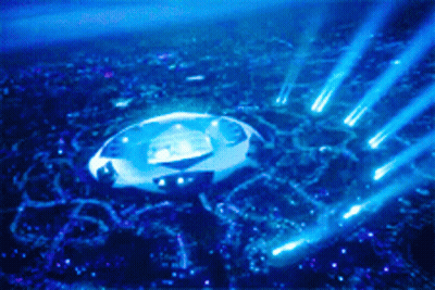 Aerial View Of Stadium With Blue Lights GIF