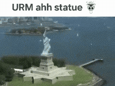 Aerial View Of Statue Of Liberty Saying Urm Ahh Statue GIF