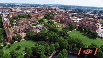 Aerial View of University of Oklahoma With OSU Logo