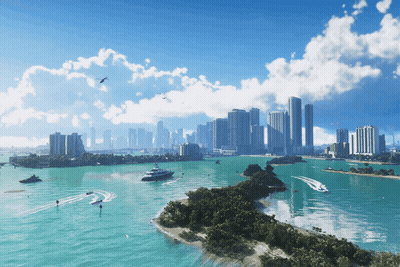 Aerial View Of Water With Boats And City GIF