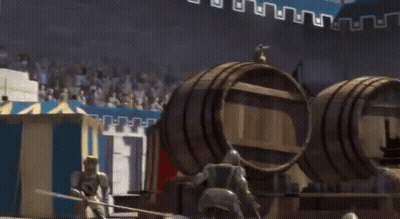 Aerial View People Standing On Wooden Barrel GIF
