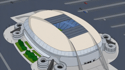 Aerial View Stadium Blue Roof Parking GIF