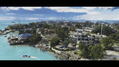 Aerial View Tropical Island With Houses And Boats GIF