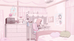 Aesthetic Anime Girl Bedroom In Pink Color GIF