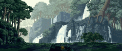 Aesthetic Background Pixel Forest With Waterfalls GIF