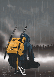 Afro Samurai Kneeling In Rain GIF