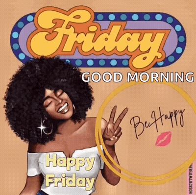 Afro Woman Smiling Peace Sign Friday Good Morning GIF