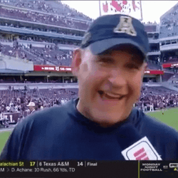 Aggies Coach Laughing In Interview GIF