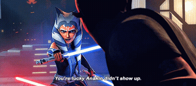 Ahsoka Tano Holding Lightsaber Talking To Darth Maul GIF