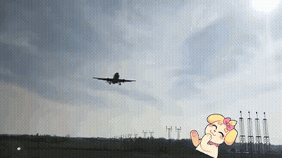 Airplane Flying Over Cartoon Character GIF