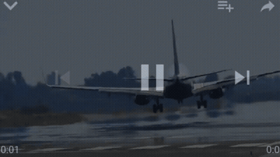 Airplane Landing On Wet Runway With Trees GIF