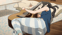 Akebi Chan Anime Sleeping With Her Guitar