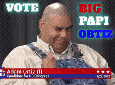 Al Adam Ortiz Is A Candidate For Us Congress And Is Wearing Overalls GIF