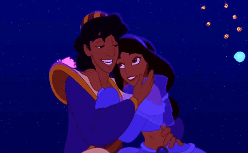 Aladdin And Jasmine Kissing In Front Of Fireworks GIF