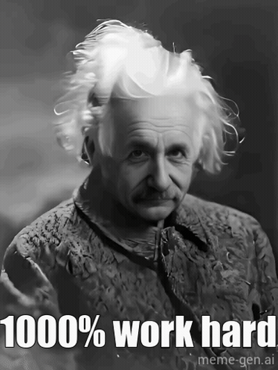 Albert Einstein Black And White 1000% Work Hard GIF