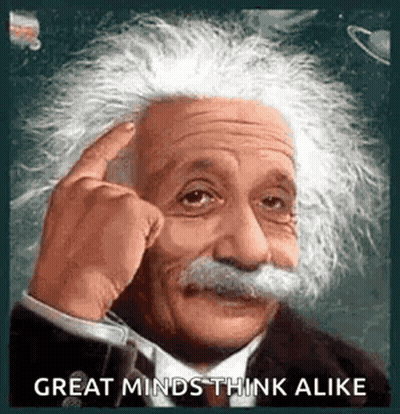 Albert Einstein Finger on Forehead Great Minds Think Alike