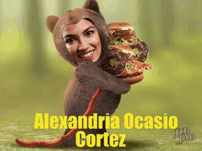 Alexandria Ocasio-Cortez Holding Hamburger And Donut GIF