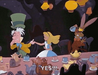 Alice And Mad Hatter Having Tea Party GIF