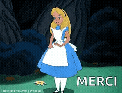 Alice In Wonderland Standing In Field Saying Merci GIF