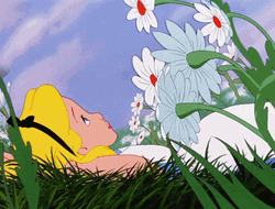 Alice Wonderland Lying In The Garden Of Flowers GIF