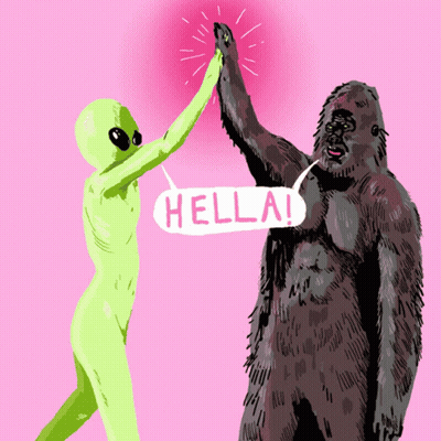 Alien And Gorilla High Five Hello GIF