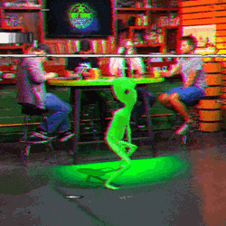 Alien And Humans At A Bar Vhs Effect GIF