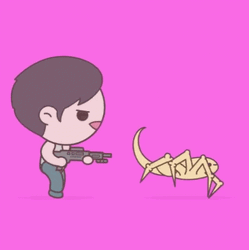 Alien Chestburster Chased Cartoon Boy GIF