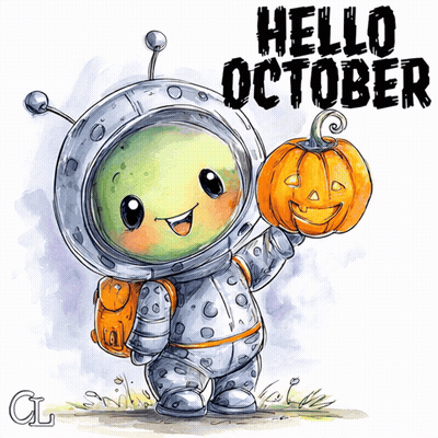 Alien Holding Pumpkin Saying Hello October GIF
