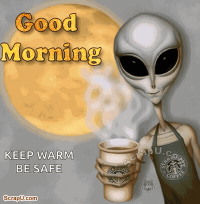 Alien Holding Starbucks Coffee GIF
