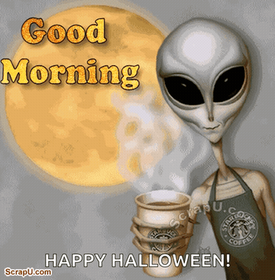 Alien Holding Starbucks Coffee Cup GIF