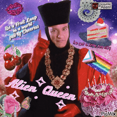 Alien Queen With Cake And Cherries GIF