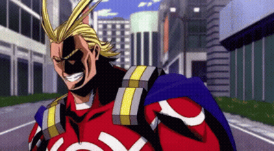 All Might From My Hero Academia Is Smiling And Walking Down A Street . GIF