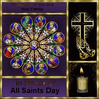 All Saints Day Greeting Card With Cross And Candle GIF
