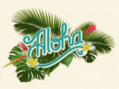 Aloha Word With Tropical Leaves And Flowers GIF