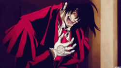 Alucard Hellsing Laughing Holding Chest GIF