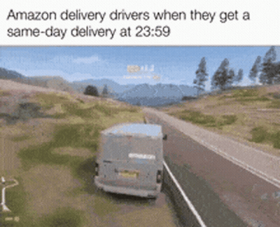Amazon Delivery Driver Driving Down Road GIF