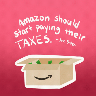 Amazon Should Start Paying Their Taxes On Pink Background GIF
