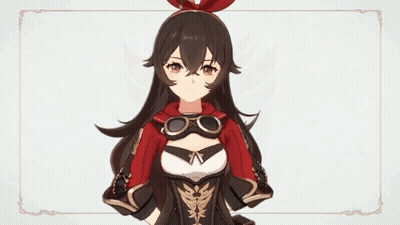 Amber From Genshin Impact Is Wearing A Red And Black Outfit And Goggles . GIF