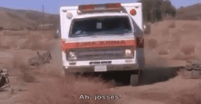 Ambulance Driving Down Dirt Road Saying Ah Josses GIF