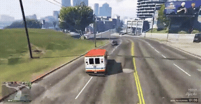 Ambulance Driving Down Street In Video Game At 01:55 GIF