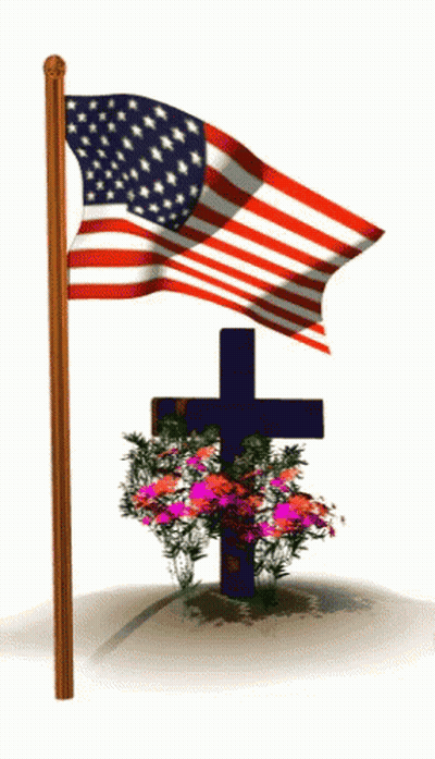 American Flag And Cross With Flowers GIF